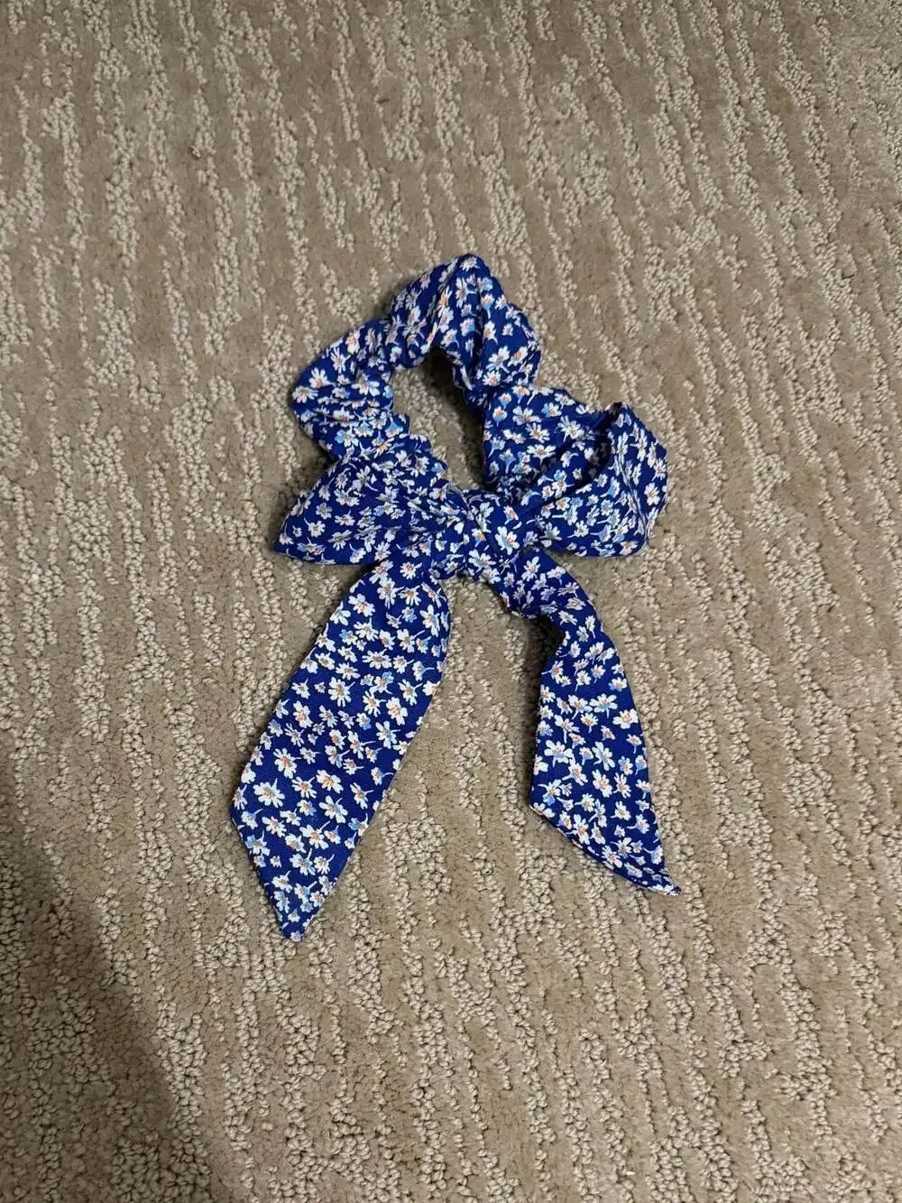 Kaxi Blue Floral Print Bow Scrunchie